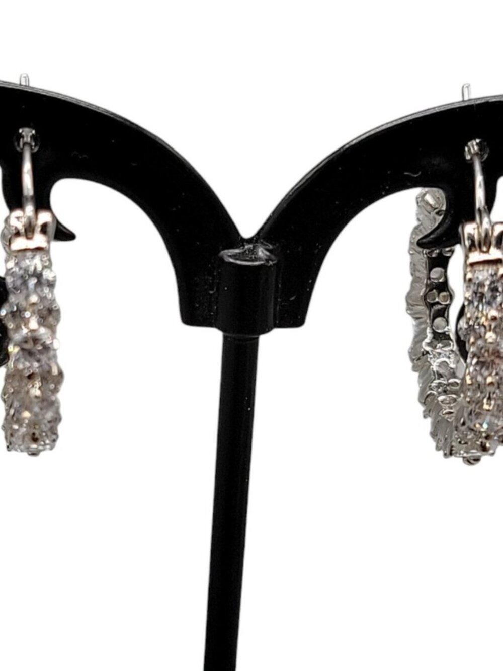 Cubic Zirconia Pave Sterling Hoop Earrings Latch Closure 925 Setting Sparkling - Picture 5 of 14